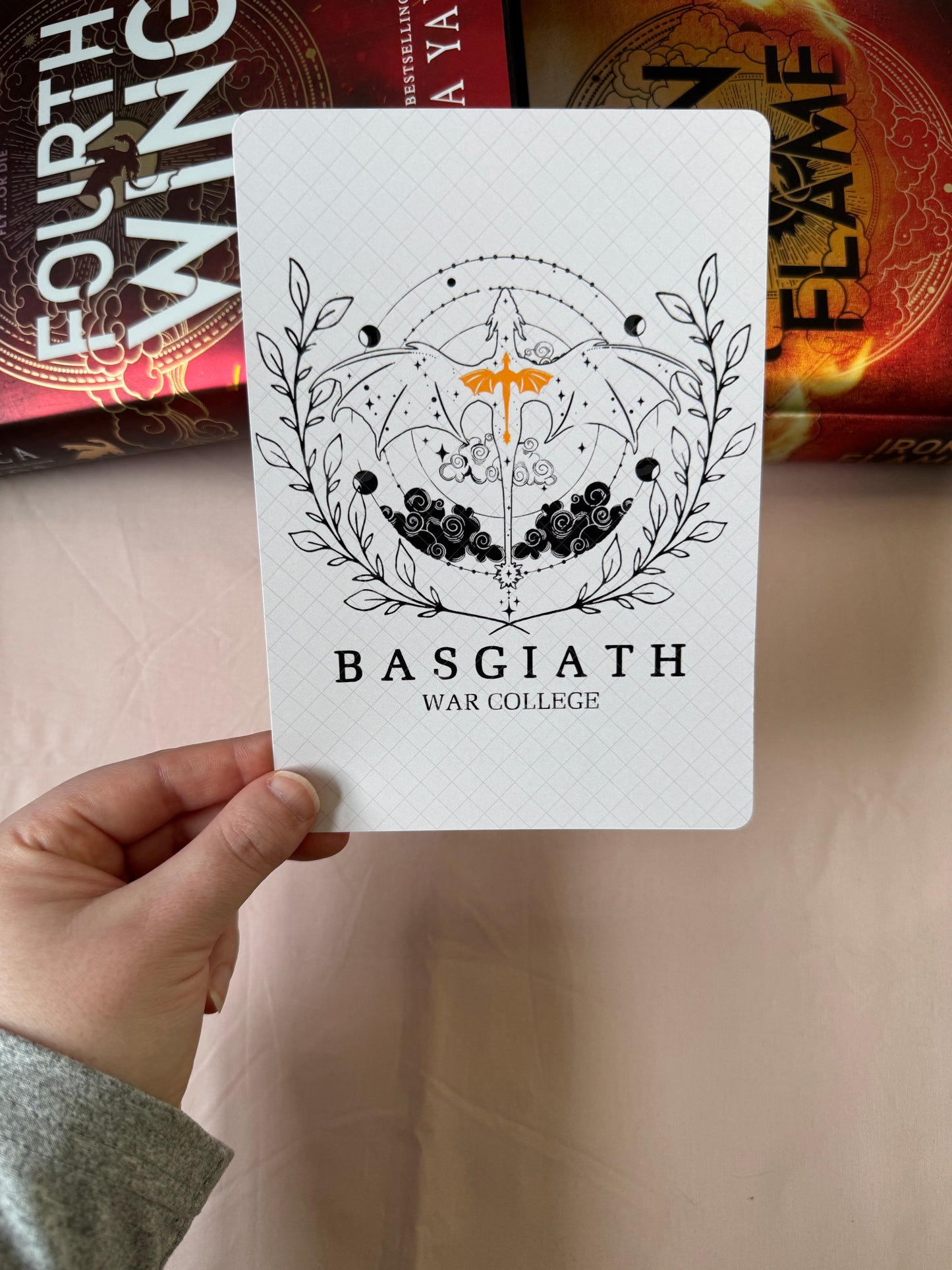 Basgiath War College Fourth Wing kindle insert with an image of dragons