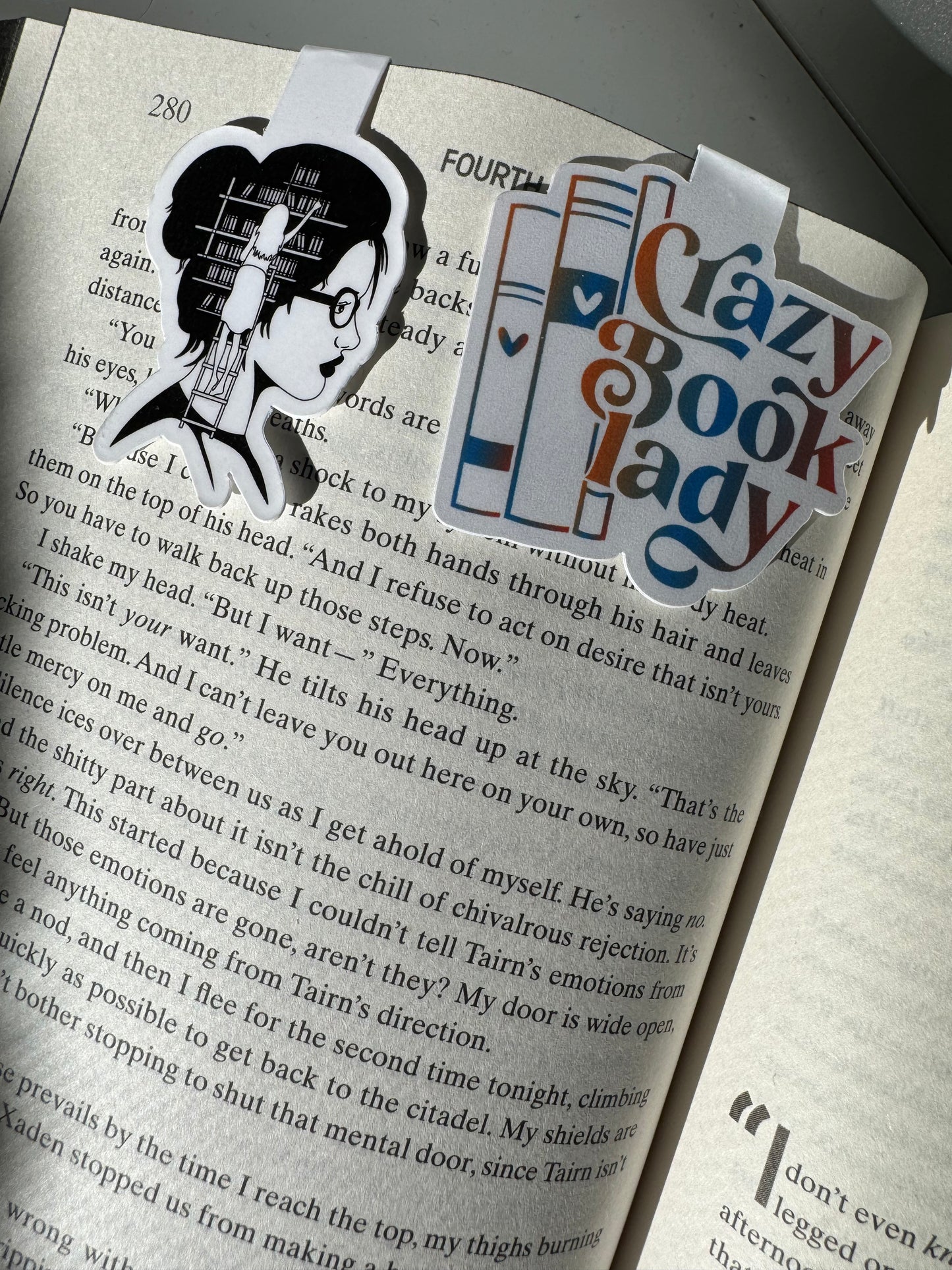 Crazy Book Lady magnetic bookmarks with gradient colors and books