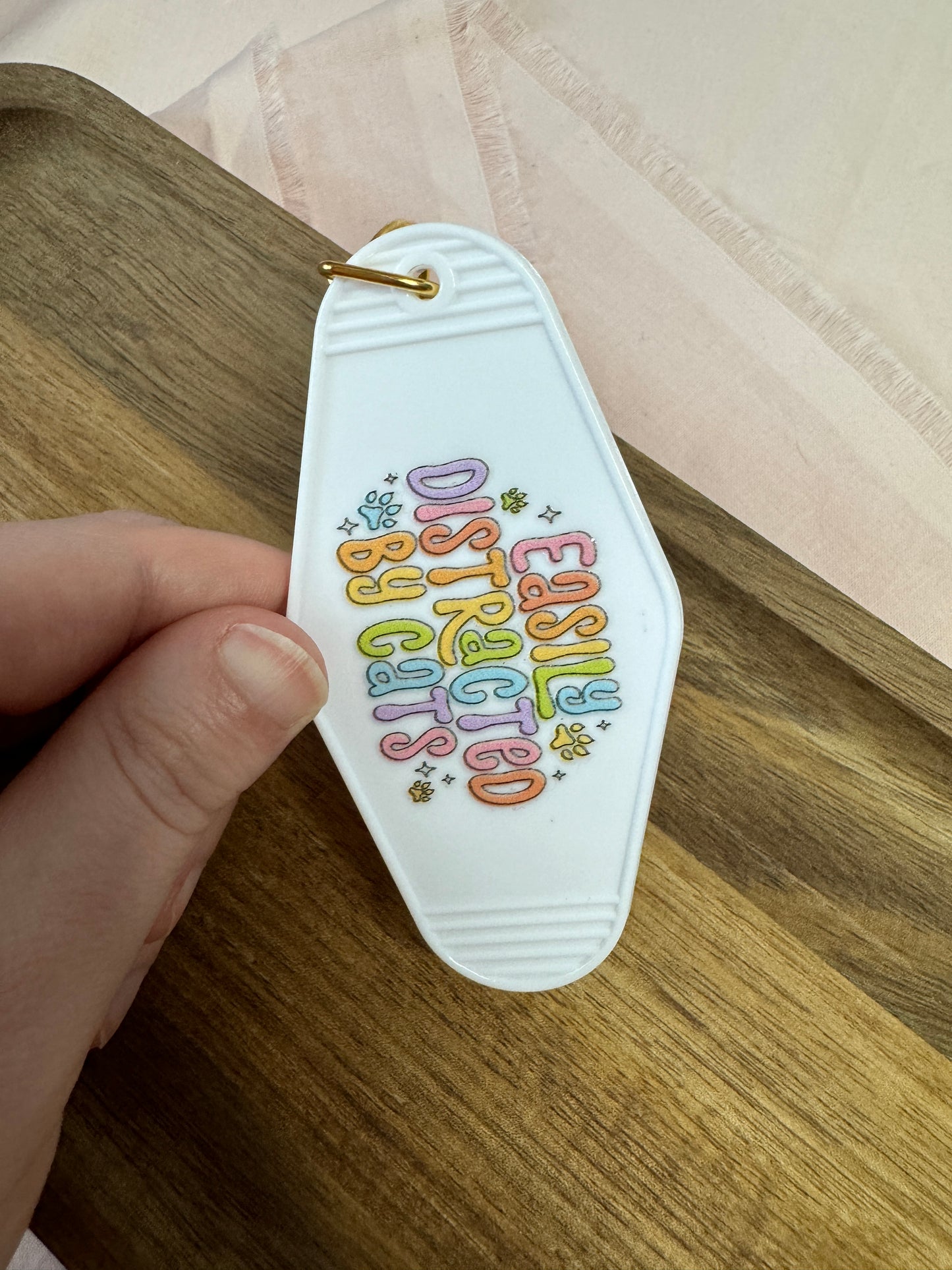 Easily Distracted By Cats Motel Keychain