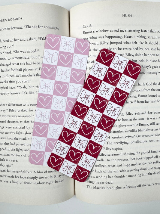 Checkered Hearts and Bows Bookmarks