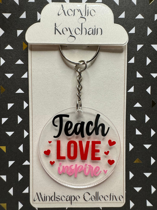 Teach Love Inspire with Hearts Keychain