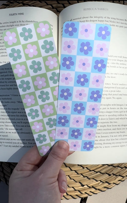 Retro Flower Checkerboard Bookmarks