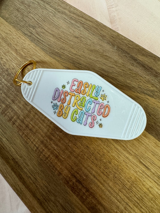 Easily Distracted By Cats Motel Keychain