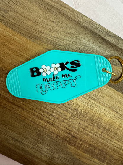 Books Are My Happy Place Motel Keychain