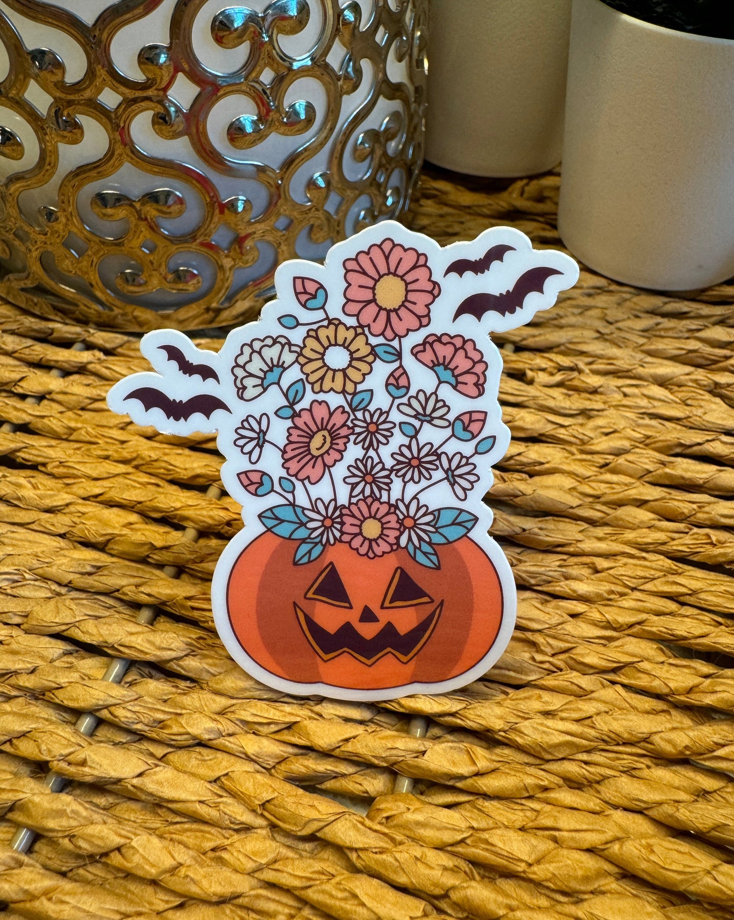 Pumpkin and Flowers Sticker