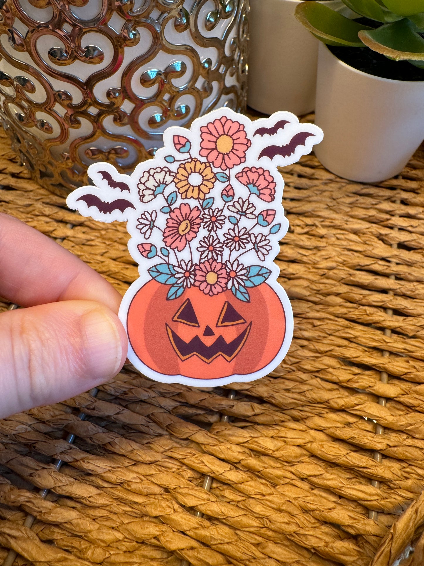 Pumpkin and Flowers Sticker