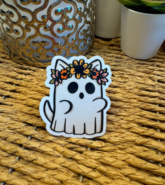 Floral Ghost Cat 1 Sticker