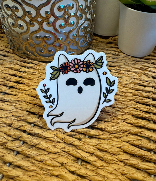 Floral Ghost Cat 2 Sticker