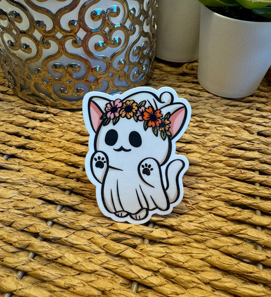 Floral Ghost Cat 3 Sticker