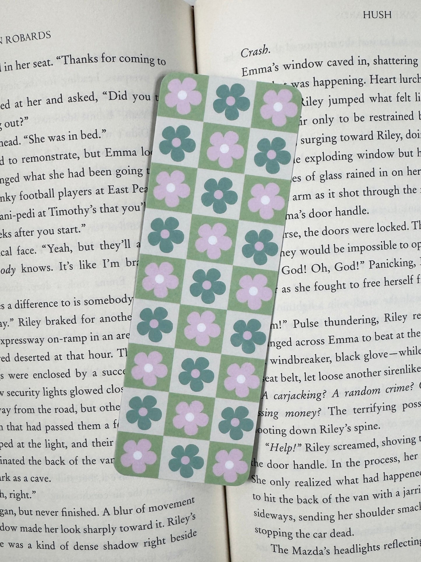 Pink and Green Flower Checkerboard Bookmark
