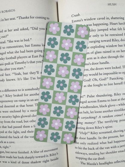 Pink and Green Flower Checkerboard Bookmark