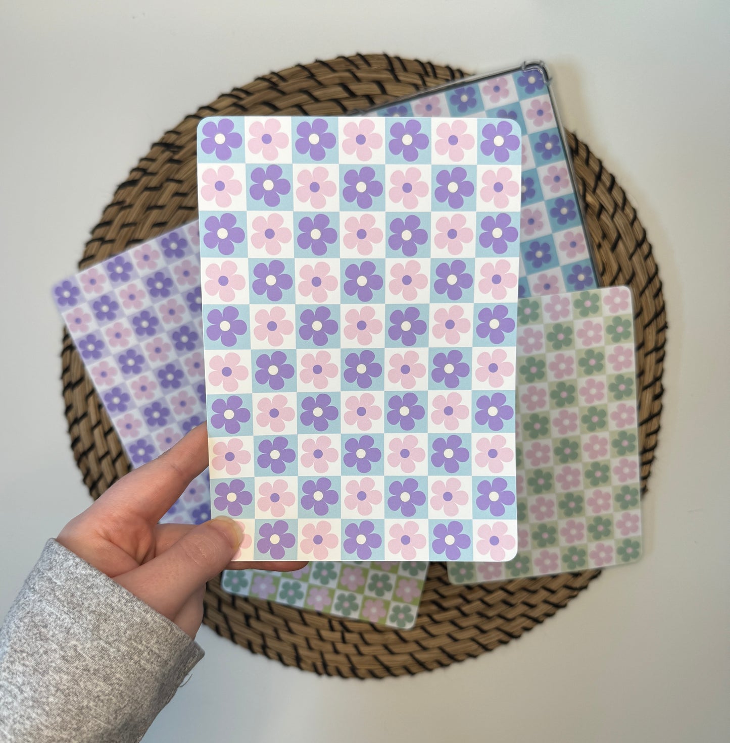 Purple and Green Floral Checkerboard Insert